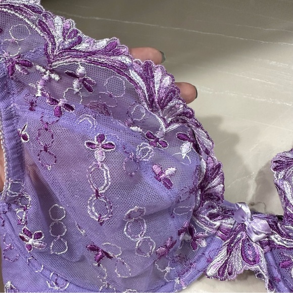 VTG Fredericks of Hollywood Purple Floral Mesh Bra Bralette - Picture 2 of 5